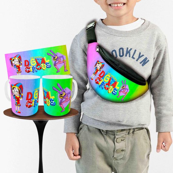 Набор:детская сумка-бананка+кружка Цифровой Цирк «Amazing Digital Circus» 32х15см,бананка для мальчика через плечо (01006)