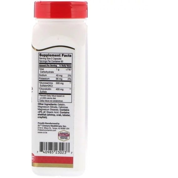 Препарат для суглобів та зв'зок 21st Century Glucosamine 250 mg Chondroitin 200 mg Original Strength 120 Caps CEN-23023 | Зображення 2