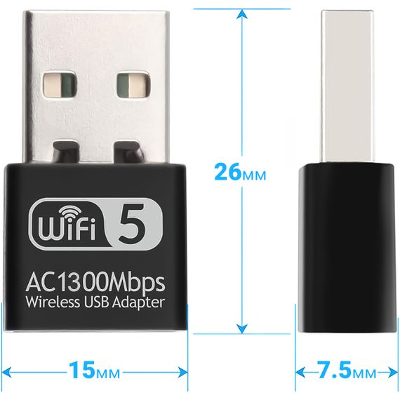 Скоростной сетевой USB WiFi адаптер Addap UWA-06, двухдиапазонный 2.4 ГГц + 5 ГГц, беспроводной приемник, 1300 Мбит/с | Зображення 4