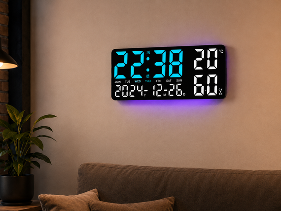 Часы настенные GH9002 / Цифровые настенные, настольные LED-часы / Часы + календарь, температура, влажность | Зображення 2