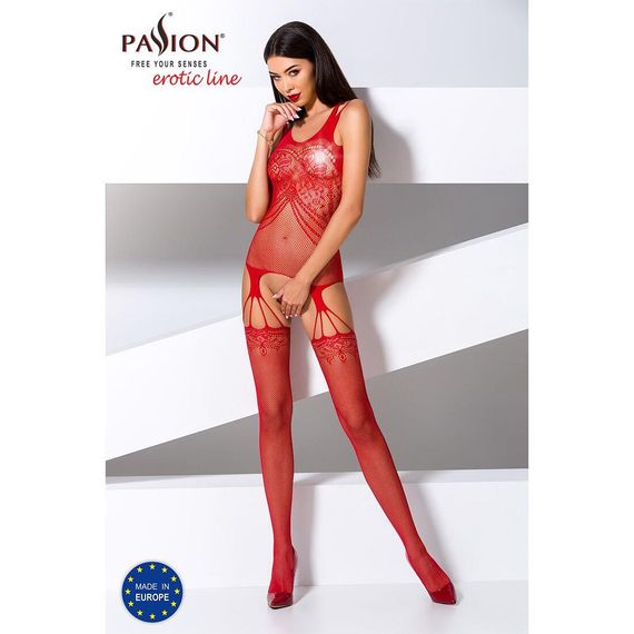 Бодістокінг Passion BS070 red, комбінезон, імітація панчох і ажурного топа, S/M/L | Зображення 1