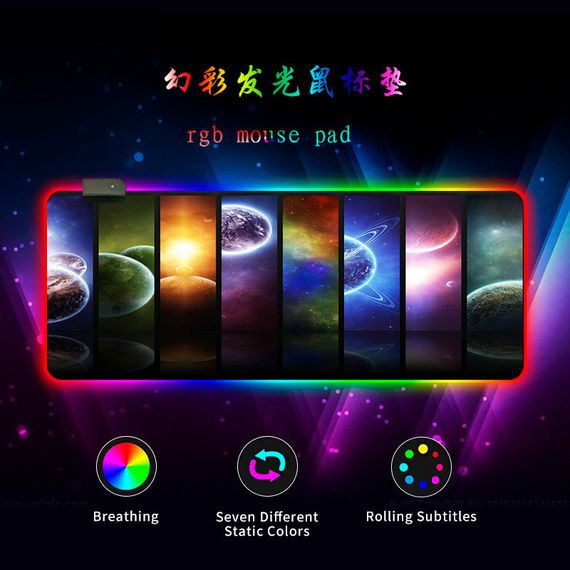 Килимок 300*800 для миші "Planets" тканинний з боковою прошивкою, товщина 3 мм, RGB підсвічування, живлення USB 1,8 м, Color Box | Зображення 1
