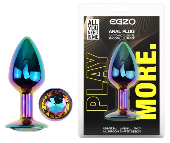 Анальна пробка з кристалом EGZO - Multicolor Round Plug Rainbow size S Sex Aura