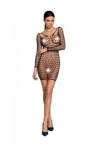 Бодістокінг-сукня з глибоким коміром Passion BS093 black, довгі рукави Sex Aura