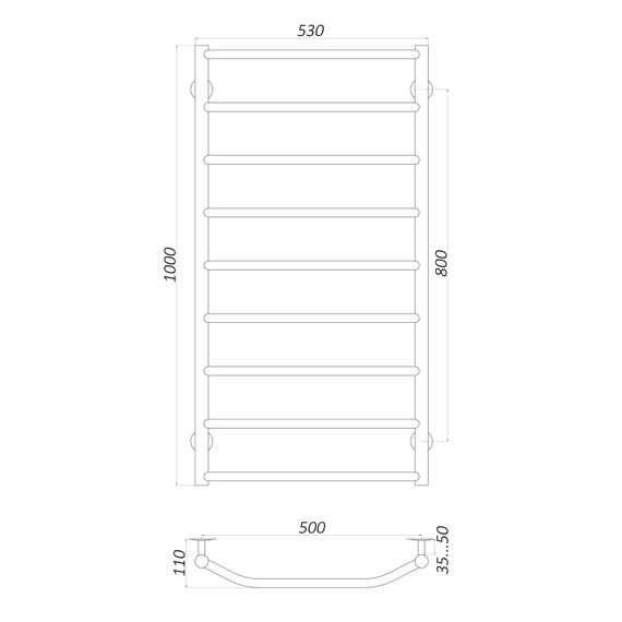 Рушникосушарка UNIO LT W 1000-500-9 Драбинка Трапеція (20649) | Зображення 1