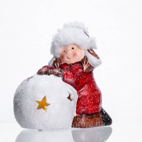 Новогодняя фигурка с подсветкой Девочка со снежным шаром из фарфора 12×7×12 (см) новогодний декор для дома на подарок Красный