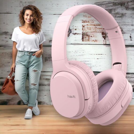 Беспроводные наушники с микрофоном HAVIT HV-I62 Deep Pink складные, до 20 ч работы | Зображення 1