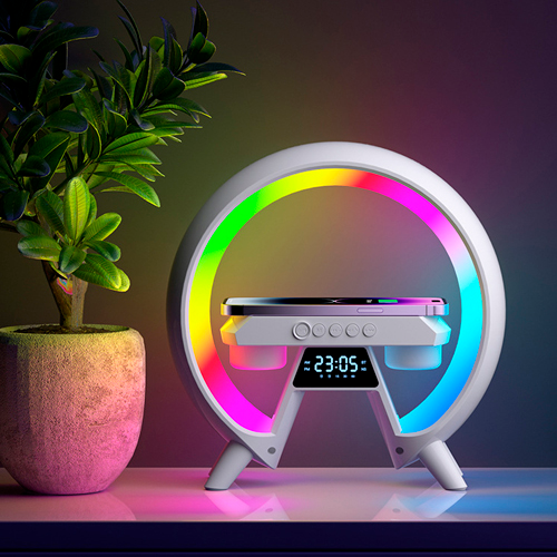Аккумуляторный светильник XM-X63, RGB ночник, часы, беспроводная зарядка, Bluetooth колонка | Зображення 2