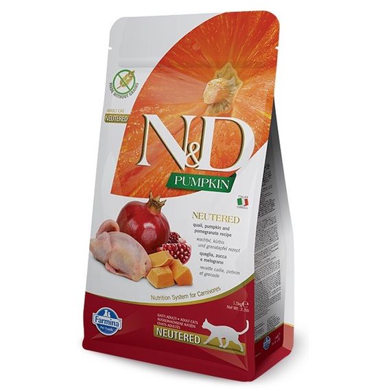 Сухий корм із перепілкою для стерилізованих котів Farmina N&D Pumpkin Quail & Pomegranate Neutered Adult, 1.5 кг