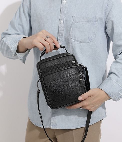 Чоловіча шкіряна барсетка через плече компактна функціональна з ручкою чорна Bexhill Bx-54551 | Зображення 9