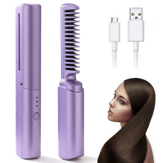 Плойка-гребінець для волосся 2в1, з USB, XL-683 / Випрямляч для волосся / Акумуляторний утюжок