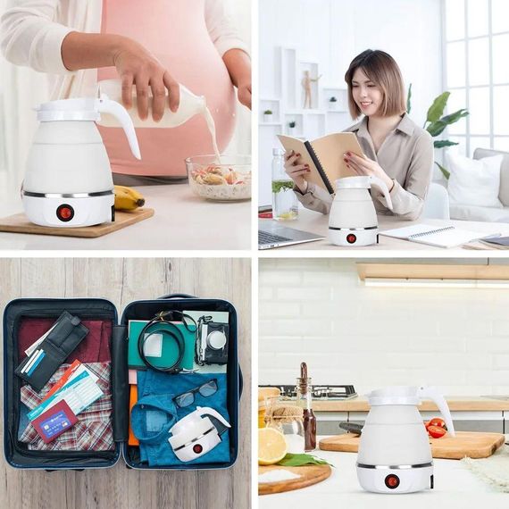 Складной силиконовый электрочайник 600 мл, YS-2008, Белый / Портативный дорожный мини-чайник | Зображення 1