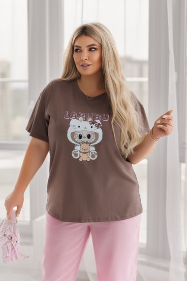 Жіноча класична футболка Labubu пряма вільна колір моко, розмір 50/52, GF05259