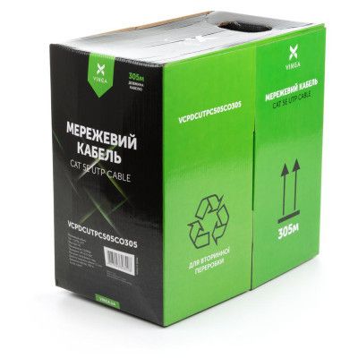 Кабель сетевой Vinga UTP 305м cat.5e Copper 4 pairs 0.5мм мідь (VCPDCUTPC505CO305) | Зображення 1