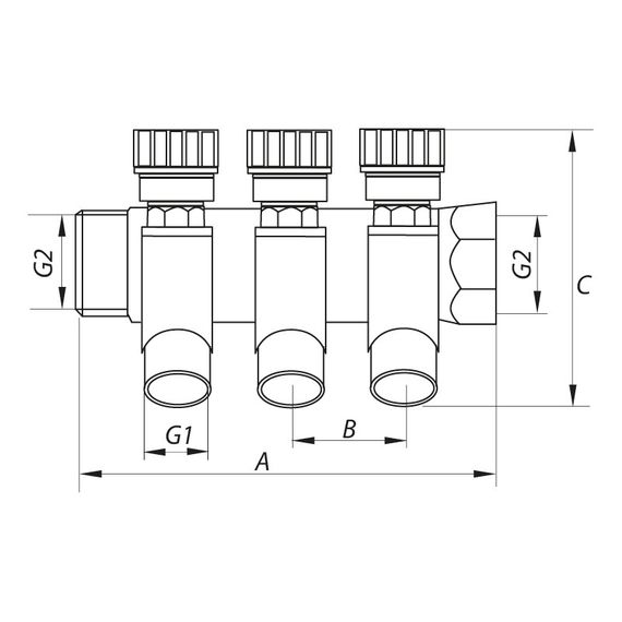 Колектор вентильний з фитингом Koer KR.1123-3 3/4"x3 ways (KR2830) | Зображення 2