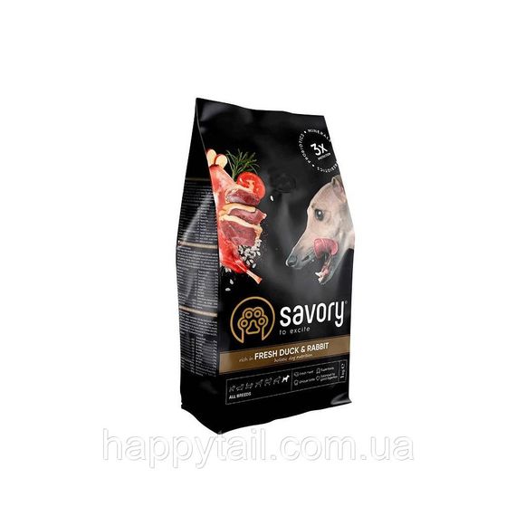 Корм Savory Adult All Breeds для собак усіх порід (качка та кролик), холістик, 1 кг