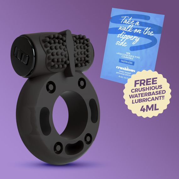 Віброкільце на пеніс Crushious, з рельєфом, силіконове, чорне Sex Aura | Зображення 5