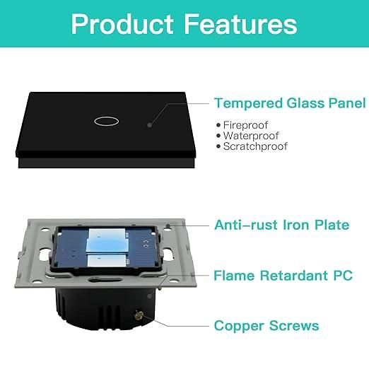 Выключатель сенсорный BSEED, 1 группа, 1 полоса, выключатели с панелью из закаленного стекла и светодиодным ин | Зображення 3