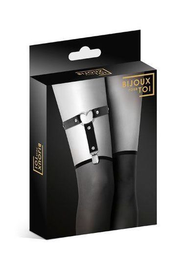 Гартер на ногу Bijoux Pour Toi - WITH HEART Black, сексуальна підв'язка з сердечком, екошкіра sexstyle | Зображення 2