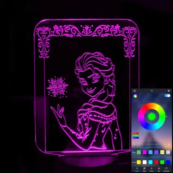 Акриловий світильник-нічник керування з телефона Ельза Крижане серце tty-n002115