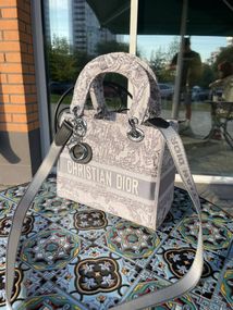 Жіноча текстильна сумка Christian Dior Lady D-Lite gray Діор сіра 080