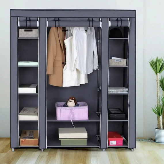Складана тканинна шафа Storage Wardrobe, зручна шафа для зберігання речей, на 3 секції 12 полиць і рейка для вішалок