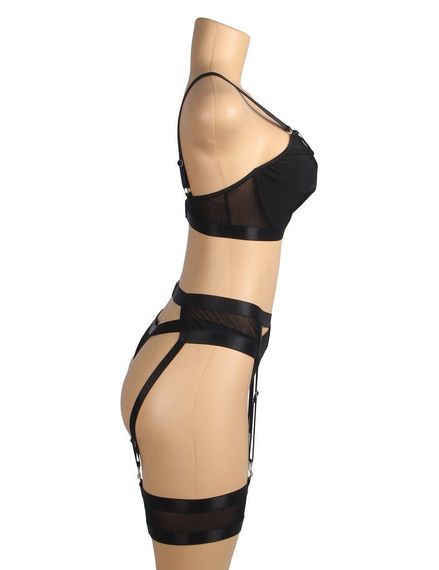 Комплект белья черный Star Night бюстье+стринги+пояс для чулков+гартеры (без коробки) Sex Aura | Зображення 2
