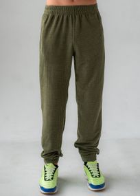 Мужские брюки из ткани вафелька с манжетами (олива)