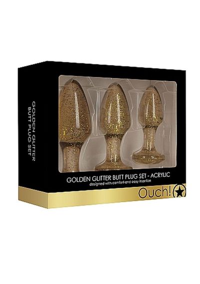 Набір анальних пробок - Ouch! Acrylic Golden Glitter Butt Plug Set Sex Aura | Зображення 4