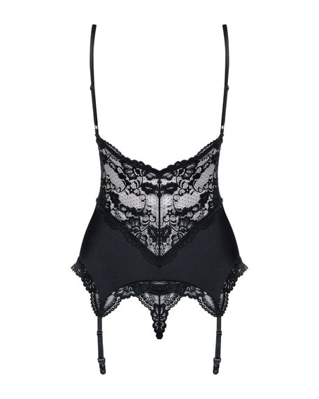 Сатиновий мереживний корсет Obsessive 810-COR-1 babydoll & thong S/M, чорний, корсет, танга | Зображення 5