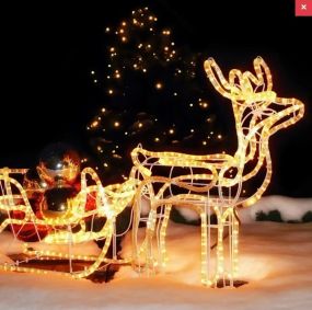 Теплий білий Вуличний новорічний олень із дюралайту маленький із санями від мережі