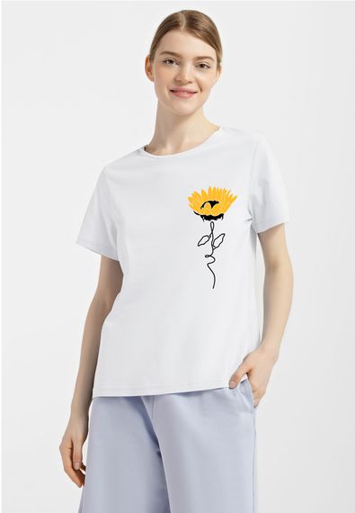 Футболка жіноча біла з принтом "Соняшник", 2XL