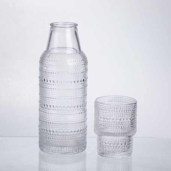 Глечик 700 мл зі склянкою 1 (шт) графин для компоту соку води лимонаду глечик для напоїв Прозорий HP-19-L1 | Зображення 1