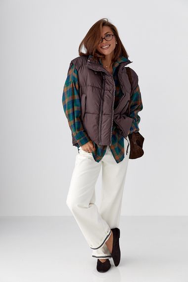 Жіноча тепла подовжена жилетка - темно-коричневий цвет, L (є розміри) | Зображення 2