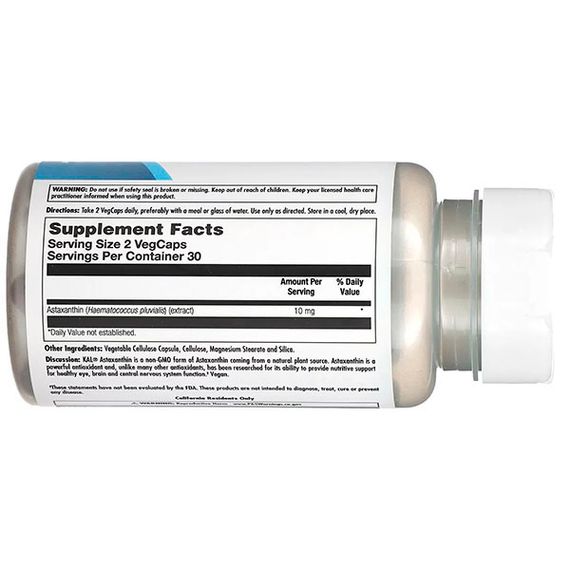 Астаксантин KAL Astaxanthin 10 mg 60 Veg Caps | Зображення 1