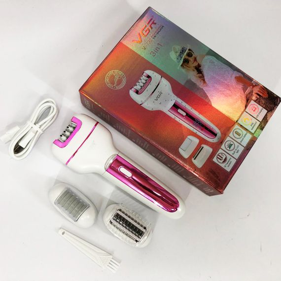 Женский беспроводной эпилятор 3в1 VGR V-732 для ног и зоны бикини с подсветкой и дисплеем. Цвет: розовый | Зображення 5