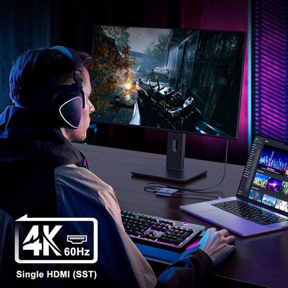 Хаб USB-C двойной HDMI 4K@60Hz адаптер концентратор переходник Type-C для MacBook Dell Samsung Windows Android | Зображення 3