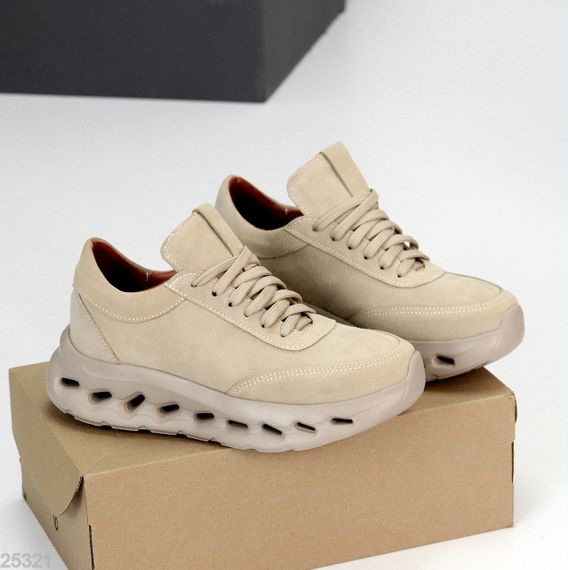 Молодіжні дизайнерські бежеві кросівки натуральна замша | Зображення 1