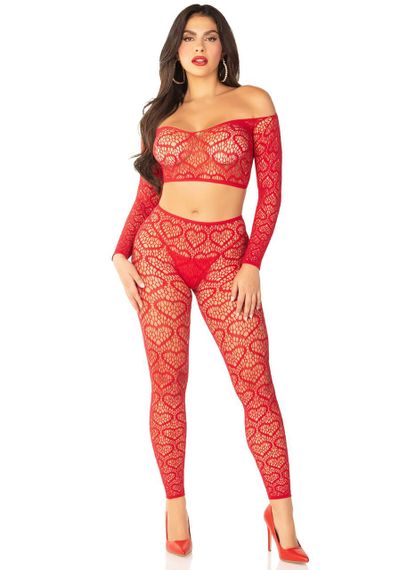 Комплект Leg Avenue Off The Shoulder Top and Footless Tights One Size, Red Sex Aura | Зображення 4
