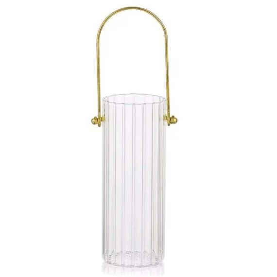 Декоративная стеклянная ваза для цветов с ручкой 24.5 см