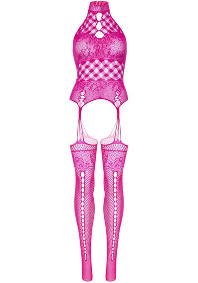 Мереживний бодістокінг з відкритим доступом Leg Avenue High neck lace bodystocking One size Raspberr | Зображення 5