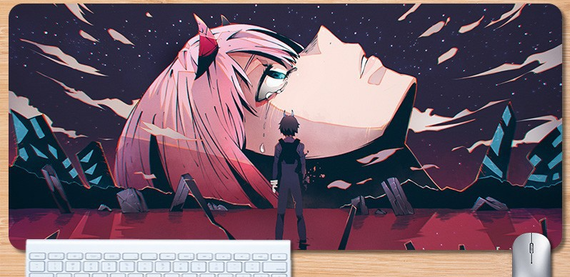 Игровая поверхность для мышки с Аниме принтом "Милый во франксе" Zero two 800*300*4 мм 0402