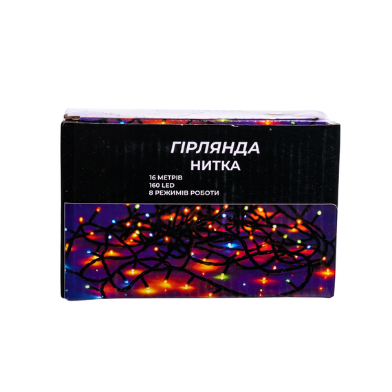 Новорічна гірлянда кімнатна нитка 14 м 160 LED кімнатна гірлянда чорний провід Біле світло W160LED16MBW | Зображення 1