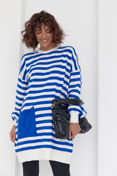 Туника женская в полоску с карманом - синий цвет, M (есть размеры) | Зображення 5