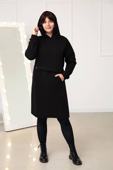 Женское теплое платье-худи в спортивном стиле на флисе GF2556 размер 42/44, цвет черный | Зображення 1