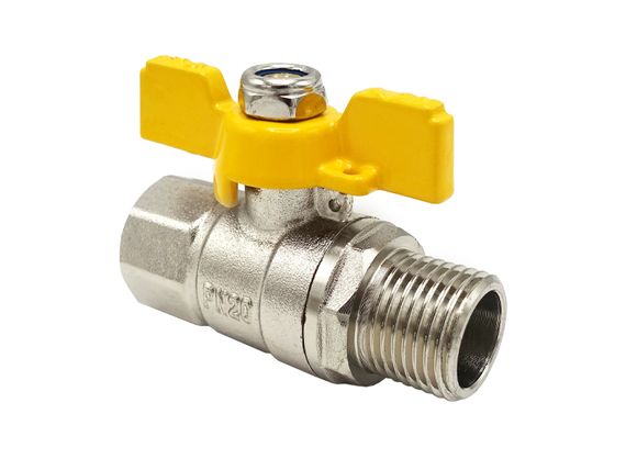 Кран кульовий нікель для газу Nickel PRO 1/2" ЗВ PN20 жовтий метелик  ASCO 1/26