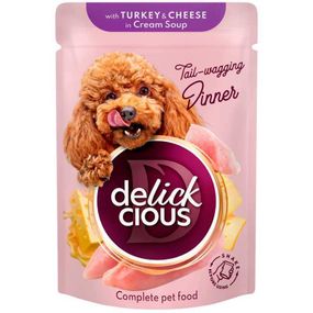 Влажный корм DELICKCIOUS™ полоски с индейкой и сыром в крем-супе для собак, 85 г