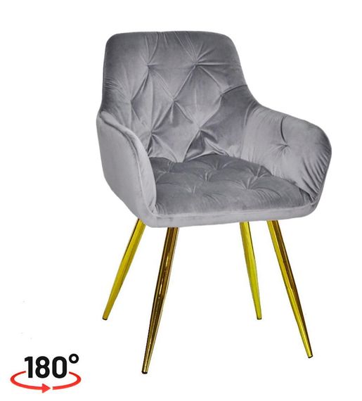Крісло поворотне Sara GD (swivel chair 180°) на золотих металевих ногах, оббивка велюр велюр сірий OR-852 | Зображення 4