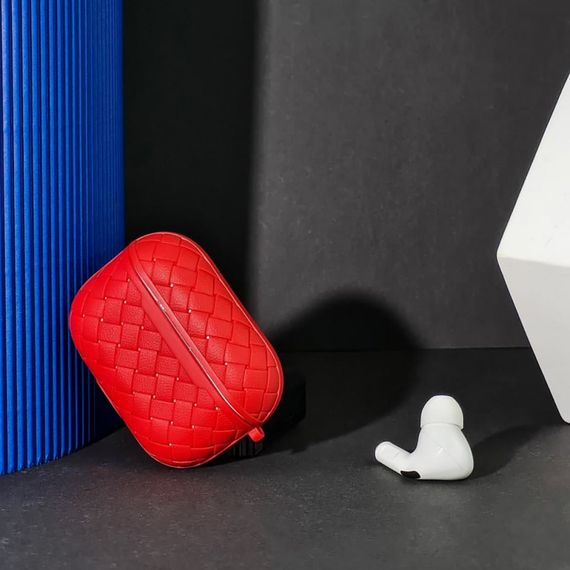 Чехол на Apple AirPods плетенная кожа. Красный OQ-36