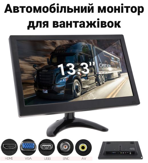 Автомобільний монітор в машину 13,3" дюйма для камер заднього виду Podofo A3125EU, FullHD 1080P, 12-24V | Зображення 4